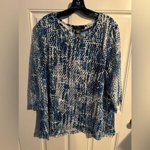 Ali Miles 3/4 Sleeve Blue Stretchy Mesh Top With Matching Sewn In Tank Top